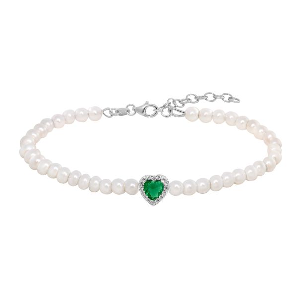 Bracciale in Argento Cuore verde e Perle