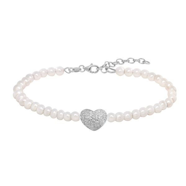 Bracciale in Argento Perle e Cuore