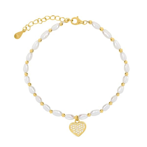 Bracciale in Argento Perle e Cuore