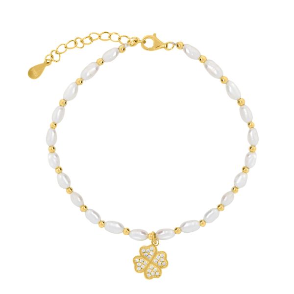 Bracciale in Argento Perle e Quadrifoglio