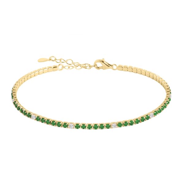 Bracciale tennis in Argento Pietre verdi e bianche
