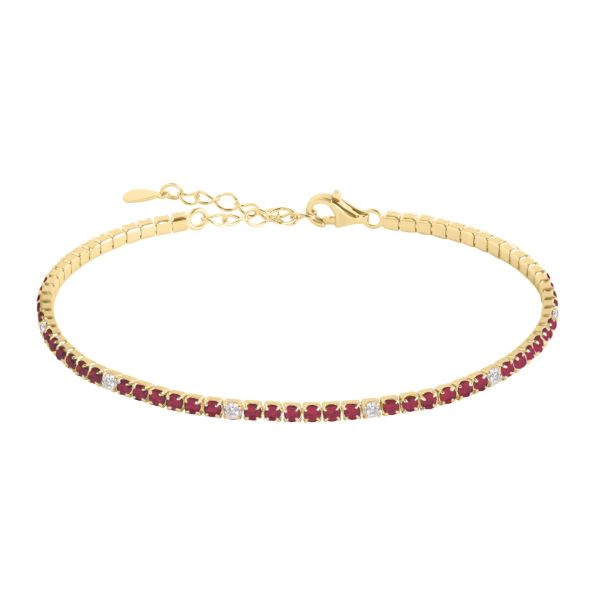Bracciale tennis in Argento Pietre rosse e bianche