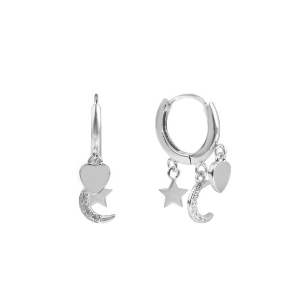 Orecchini in Argento Stella Luna e Cuore