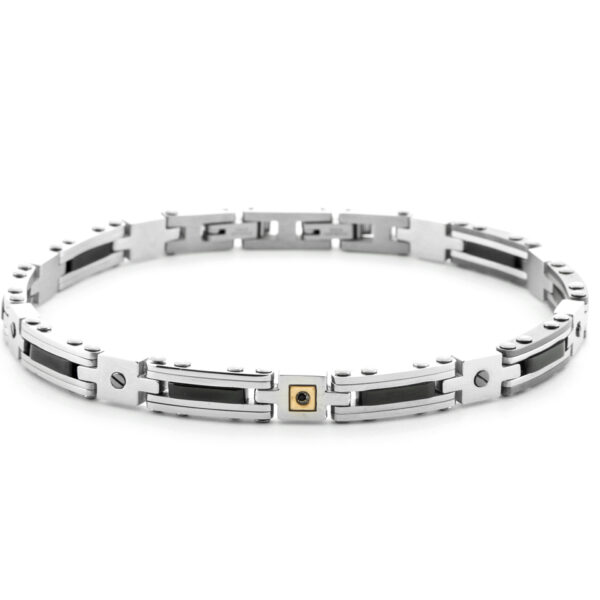 Bracciale Acciaio Oro e Spinelli neri