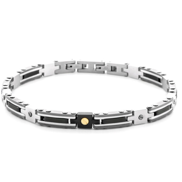 Bracciale Acciaio Oro e Spinelli neri