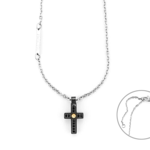 Girocollo Croce Acciaio Oro e Spinelli neri