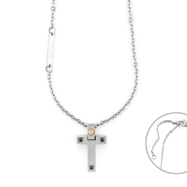 Girocollo Croce Acciaio Oro e Spinelli neri