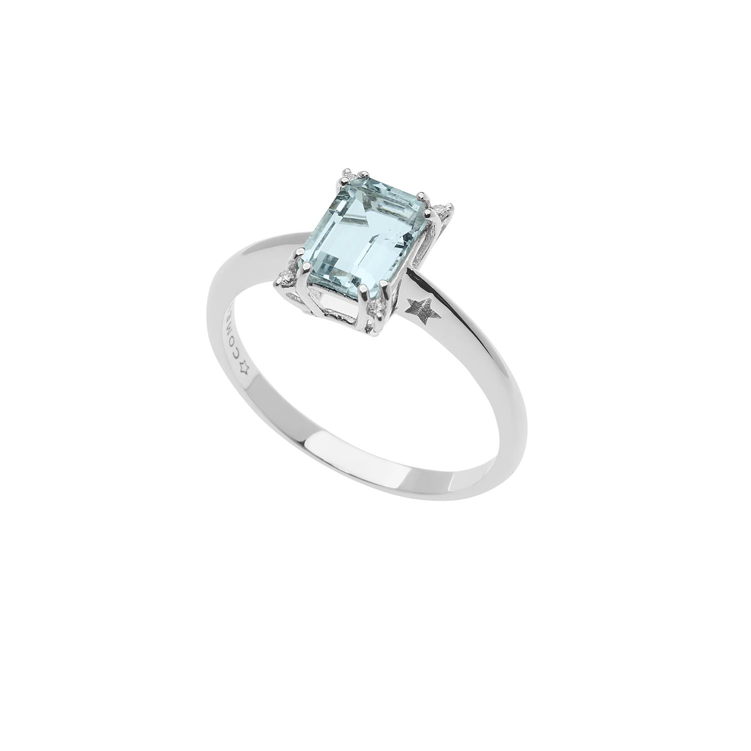 Anello in Oro Diamanti e Acquamarina ottagonale