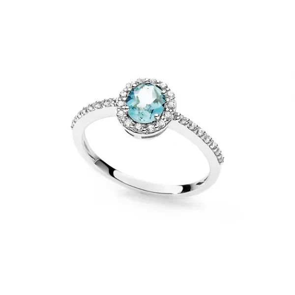 Anello in Oro Bianco Zirconi bianchi e azzurro