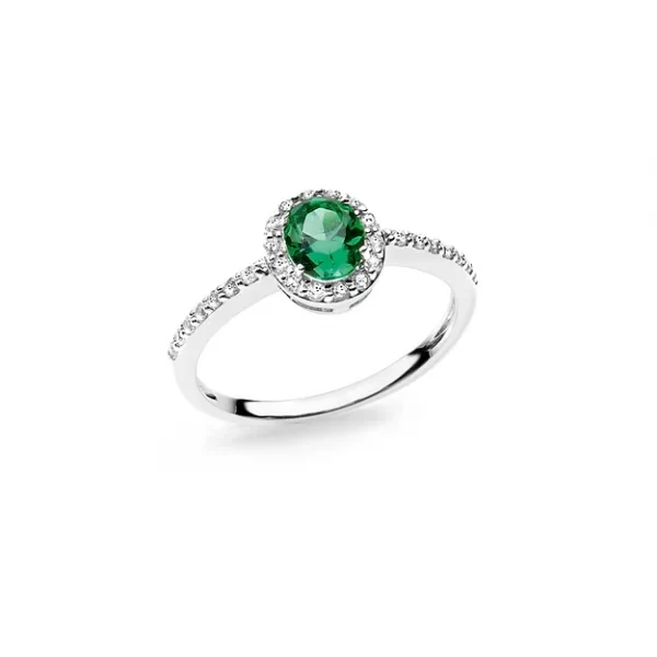 Anello in Oro Bianco Zirconi bianchi e Verde