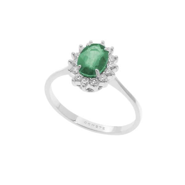 Anello in Oro Diamanti e Smeraldo ovale