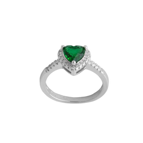 Anello in Argento con Cuore verde