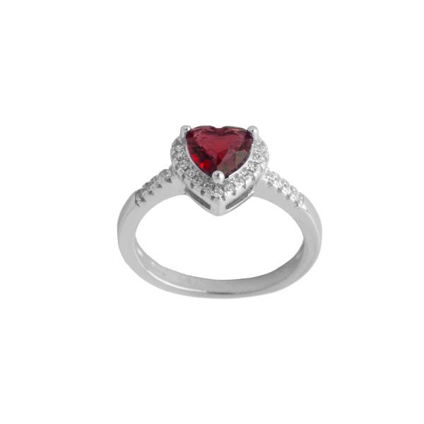 Anello in Argento con Cuore rosso