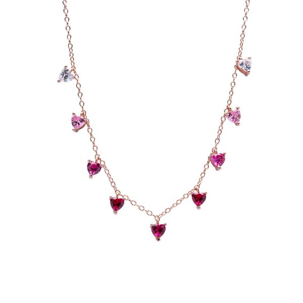 Girocollo in Argento Cuori Rosa
