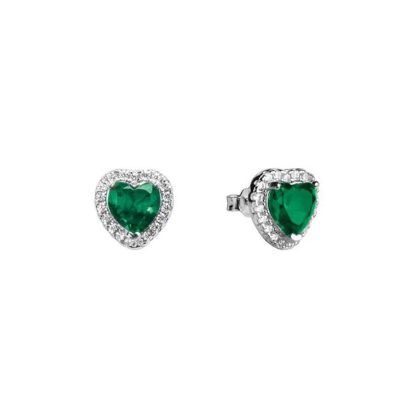 Orecchini in Argento con Cuore Verde