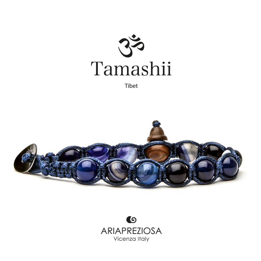 Bracciale Tamashii Agata striata Blu scuro - base Blu